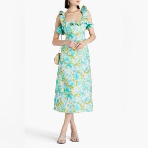 Zimmermann High Tide Frilled Midi Dress Size AU 2